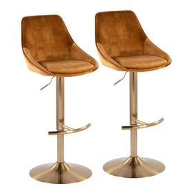 2 LumiSource Diana Gold Yellow Velvet Adjustable Bar Stools