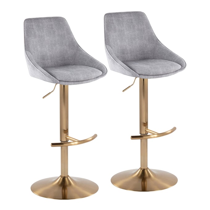 2 LumiSource Diana Gold Grey Adjustable Bar Stools LUMI-BS-DIANACOR-RT2-AUGY2