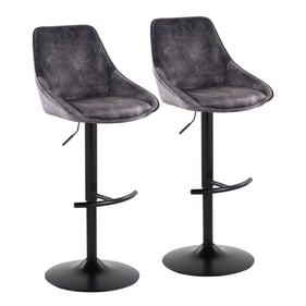 2 LumiSource Diana Black Grey Velvet Swivel Adjustable Barstools