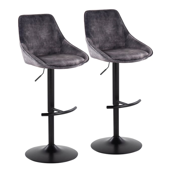 2 LumiSource Diana Black Grey Velvet Swivel Adjustable Barstools LUMI-BS-DIANAV-RT2-BKGY2