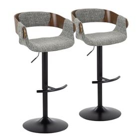 2 LumiSource Elisa Walnut Grey Swivel Adjustable Barstools with Black Round...