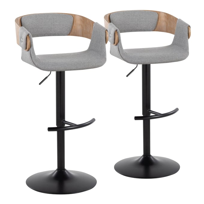 2 LumiSource Elisa Whitewashed Grey Swivel Adjustable Barstools with Black Rounded T Footrest LUMI-BS-ELISAFB-RT2-BKWWGY2