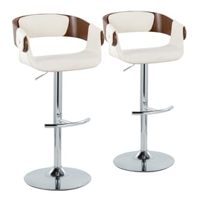 2 LumiSource Elisa Walnut Cream Swivel Adjustable Barstools with Chrome Rou...