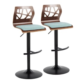 2 LumiSource Folia Teal Swivel Adjustable Barstools with Rounded T Footrest