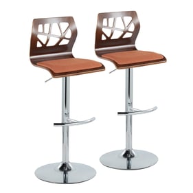 2 LumiSource Folia Orange Swivel Adjustable Barstools with Chrome Rounded T...