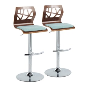 2 LumiSource Folia Teal Swivel Adjustable Barstools with Chrome Rounded T F...