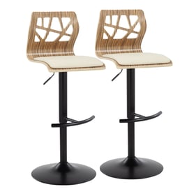 2 LumiSource Folia Zebra Wood Cream Swivel Adjustable Barstools with Rounde...