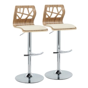 2 LumiSource Folia Zebra Wood Cream Swivel Adjustable Barstools with Chrome...