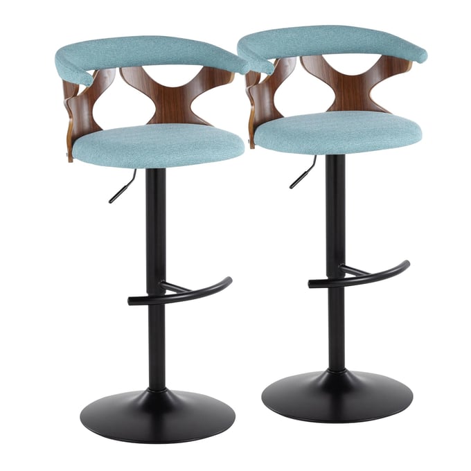 2 LumiSource Gardenia Walnut Teal Swivel Adjustable Barstools LUMI-BS-GARDFB-RT2-BKWLTL2