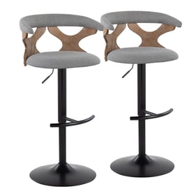 2 LumiSource Gardenia Grey Swivel Adjustable Barstools with Rounded T Footr...