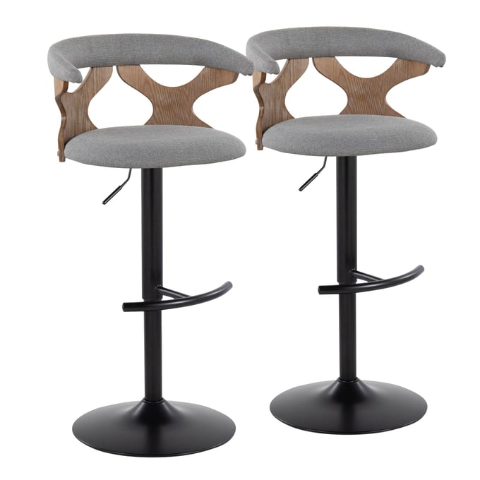 2 LumiSource Gardenia Grey Swivel Adjustable Barstools with Rounded T Footrest LUMI-BS-GARDFB-RT2-BKWWLGY2