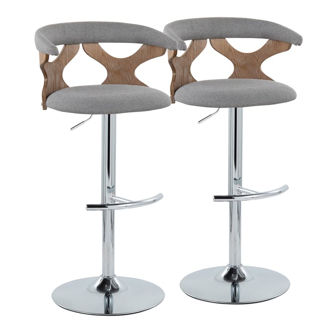 2 LumiSource Gardenia Light Grey Swivel Adjustable Barstools LUMI-BS-GARDFB-RT2-CHRWWLGY2