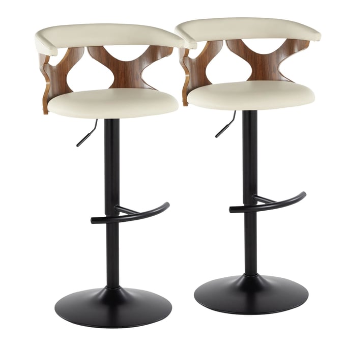 2 LumiSource Gardenia Cream PU Swivel Adjustable Barstools LUMI-BS-GARDPU-RT2-BKWLCR2