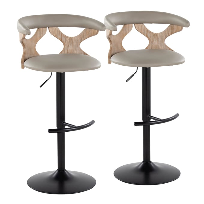 2 LumiSource Gardenia Light Grey PU Swivel Adjustable Barstools LUMI-BS-GARDPU-RT2-BKWWLGY2