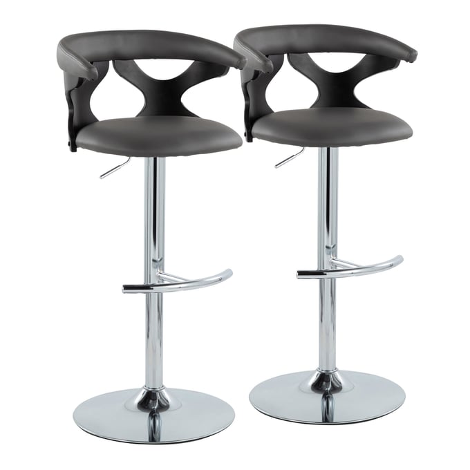 2 LumiSource Gardenia Black Grey Swivel Adjustable Barstools LUMI-BS-GARDPU-RT2-CHRBKGY2