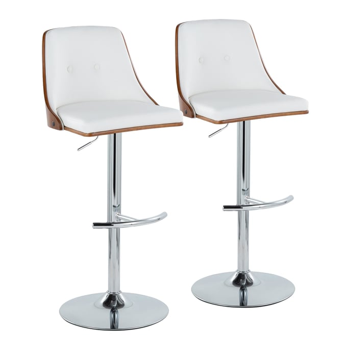 2 LumiSource Gianna White PU Swivel Adjustable Barstools LUMI-BS-GNNPU-RT2-CHRWLW2