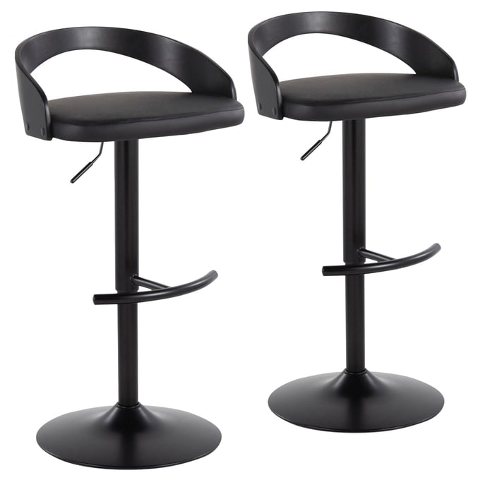 2 LumiSource Grotto Black Swivel Adjustable Barstools LUMI-BS-GROTTOPU-RT2-BKBKBK2