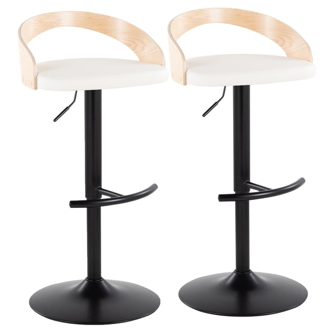 2 LumiSource Grotto White Swivel Adjustable Barstools LUMI-BS-GROTTOPU-RT2-BKNAW2