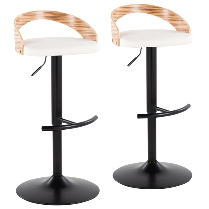 2 LumiSource Grotto Zebra Wood White Swivel Adjustable Barstools LUMI-BS-GROTTOPU-RT2-BKZBW2