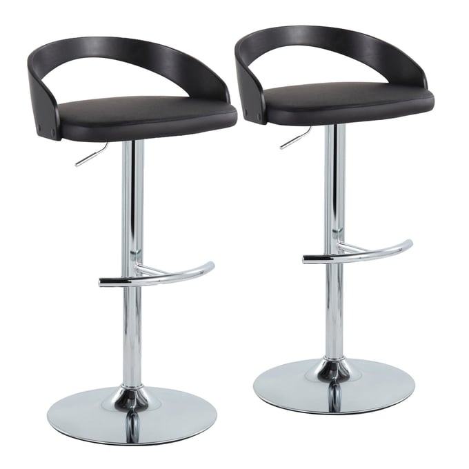 2 LumiSource Grotto Black PU Swivel Adjustable Barstools LUMI-BS-GROTTOPU-RT2-CHRBKBK2