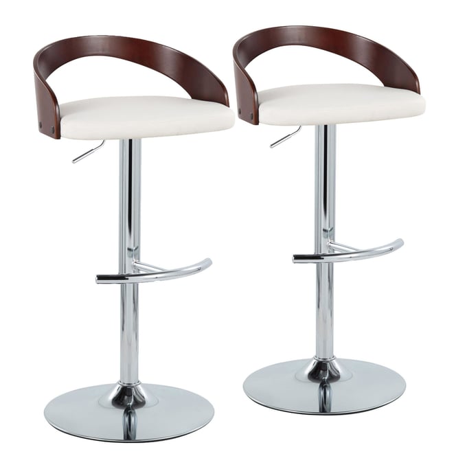 2 LumiSource Grotto White PU Swivel Adjustable Barstools LUMI-BS-GROTTOPU-RT2-CHRCHW2