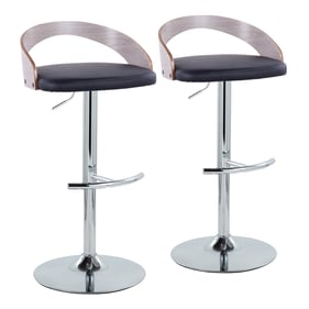 2 LumiSource Grotto Light Grey Black PU Swivel Adjustable Barstools