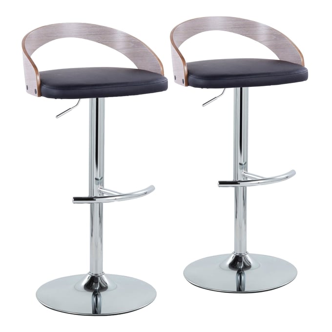 2 LumiSource Grotto Light Grey Black PU Swivel Adjustable Barstools LUMI-BS-GROTTOPU-RT2-CHRLGYBK2