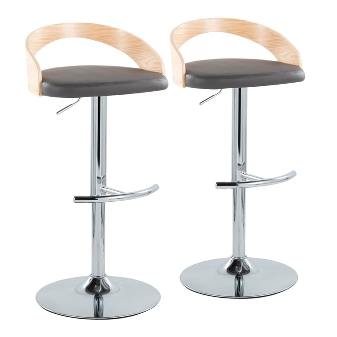 2 LumiSource Grotto Natural Grey Swivel Adjustable Barstools LUMI-BS-GROTTOPU-RT2-CHRNAGY2