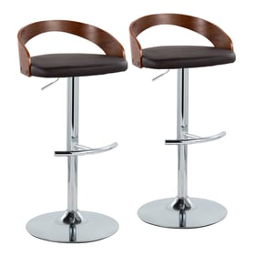 2 LumiSource Grotto Walnut Brown PU Swivel Adjustable Barstools