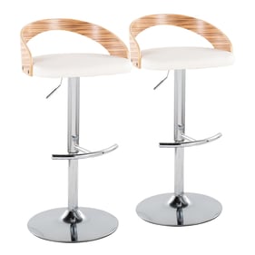 2 LumiSource Grotto Zebra Wood White PU Swivel Adjustable Barstools