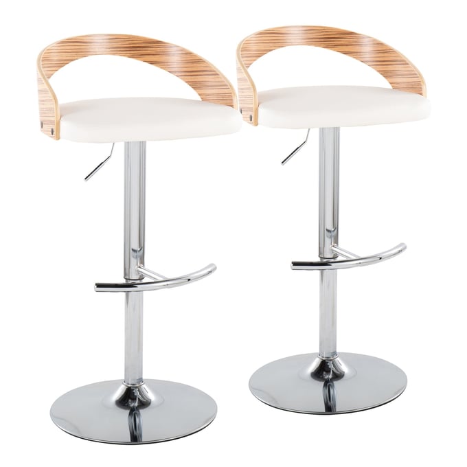 2 LumiSource Grotto Zebra Wood White PU Swivel Adjustable Barstools LUMI-BS-GROTTOPU-RT2-CHRZBW2