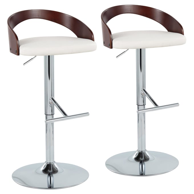 2 LumiSource Grotto Cherry White PU Swivel Adjustable Height Barstools LUMI-BS-GROTTOPU-STRT2-CHRCHW2