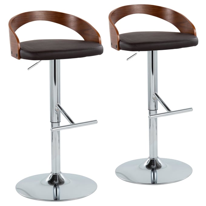 2 LumiSource Grotto Brown PU Swivel Adjustable Height Barstools LUMI-BS-GROTTOPU-STRT2CHRWLBN2