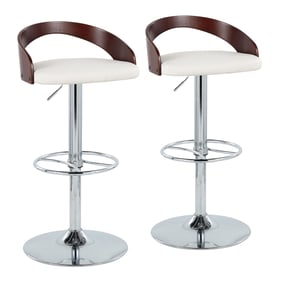 2 LumiSource Grotto White Swivel Adjustable Height Barstools with Wheel Foo...