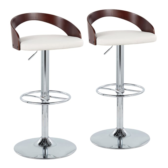 2 LumiSource Grotto White Swivel Adjustable Height Barstools with Wheel Footrest LUMI-BS-GROTTOPU-WH2-CHRCHW2