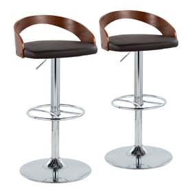 2 LumiSource Grotto Brown Swivel Adjustable Height Barstools with Wheel Foo...