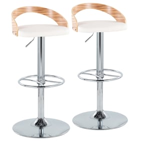 2 LumiSource Grotto Zebra Wood White PU Swivel Adjustable Height Barstools