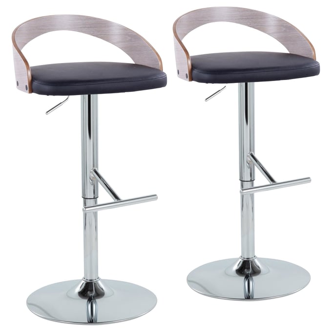 2 LumiSource Grotto Black PU Swivel Adjustable Height Barstools LUMI-BS-GROTTOPUSTRT2CHRLGYBK2