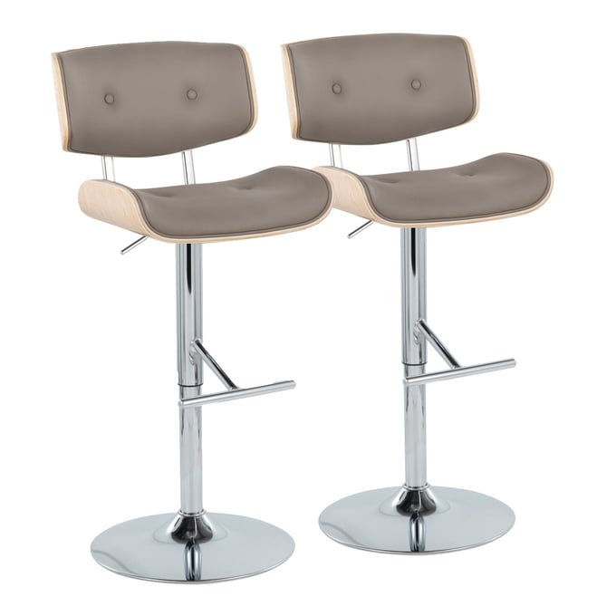 2 LumiSource Lombardi Light Grey Swivel Adjustable Barstools LUMI-BS-LMB-ST2-CHRNALGY2