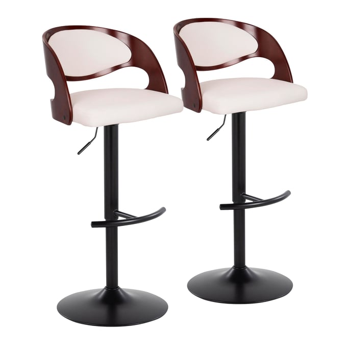 2 LumiSource Pino White PU Swivel Adjustable Barstools LUMI-BS-PINOPU-RNT2-BKCHW2