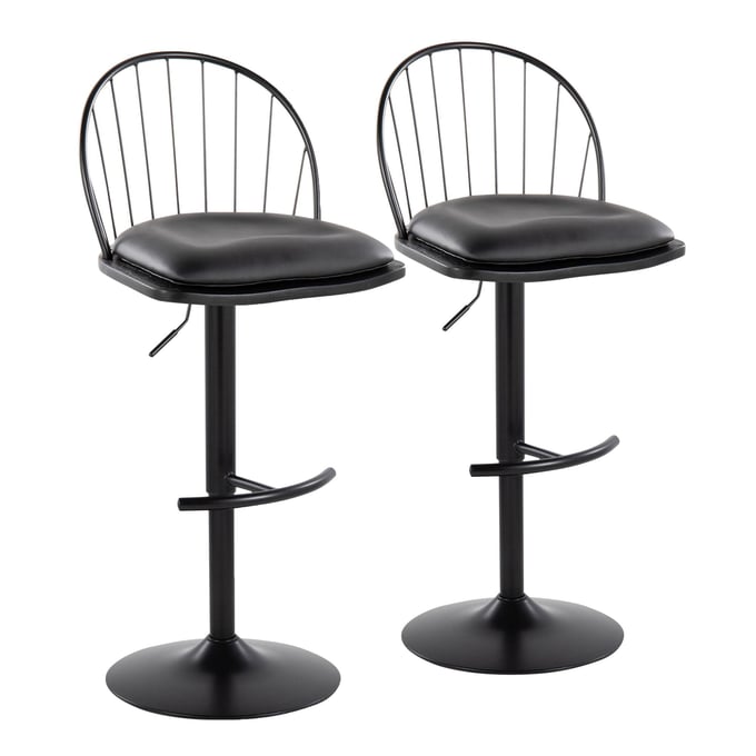 2 LumiSource Riley Black Swivel Adjustable Height Barstools LUMI-BS-RILEYPU-RNT2-BKBKBK2