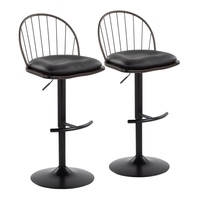 2 LumiSource Riley Brown Swivel Adjustable Height Barstools LUMI-BS-RILEYPU-RNT2-BKBZBN2