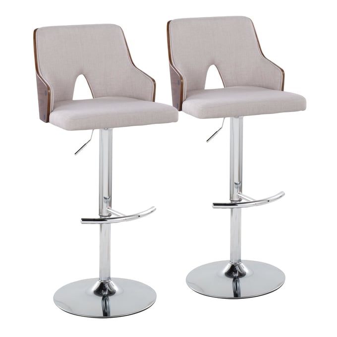 2 LumiSource Stella Beige Swivel Adjustable Barstools LUMI-BS-STELLA-RNT2-CHRWLBG2