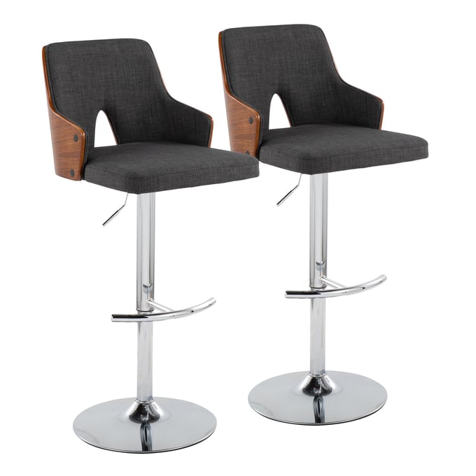 2 LumiSource Stella Charcoal Swivel Adjustable Barstools LUMI-BS-STELLA-RNT2-CHRWLCHAR2