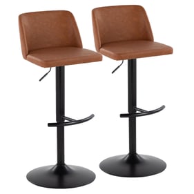 2 LumiSource Toriano Black Camel PU Swivel Adjustable Bar Stools with Round...