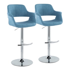 2 LumiSource Vintage Flair Blue Fabric Swivel Adjustable Barstools with Rou...