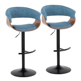 2 LumiSource Vintage Mod Walnut Blue Fabric Swivel Adjustable Height Barsto...