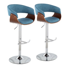 2 LumiSource Vintage Mod Walnut Blue Fabric Swivel Adjustable Height Barsto...