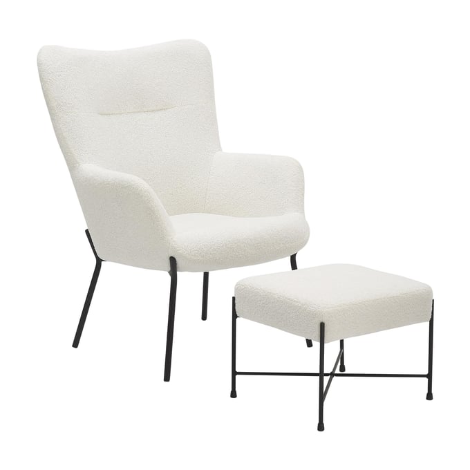 LumiSource Izzy White Lounge Chair and Ottoman Set LUMI-C2-IZZYSHERPA-BKW