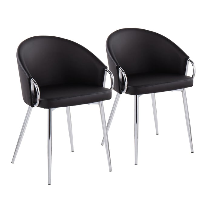 2 LumiSource Claire Chrome Black Chairs LUMI-CH-CLAIREPU2-CHRBK2